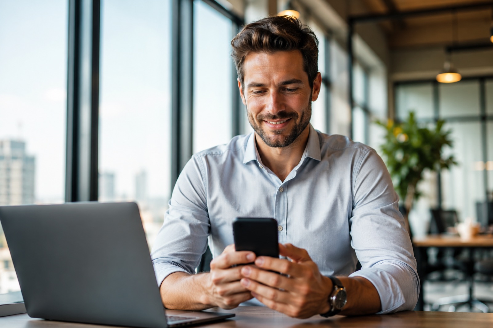 Empleado fichando con móvil